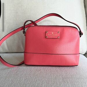 kate spade Coral Pink Leather Crossbody Bag with Gold Plaque